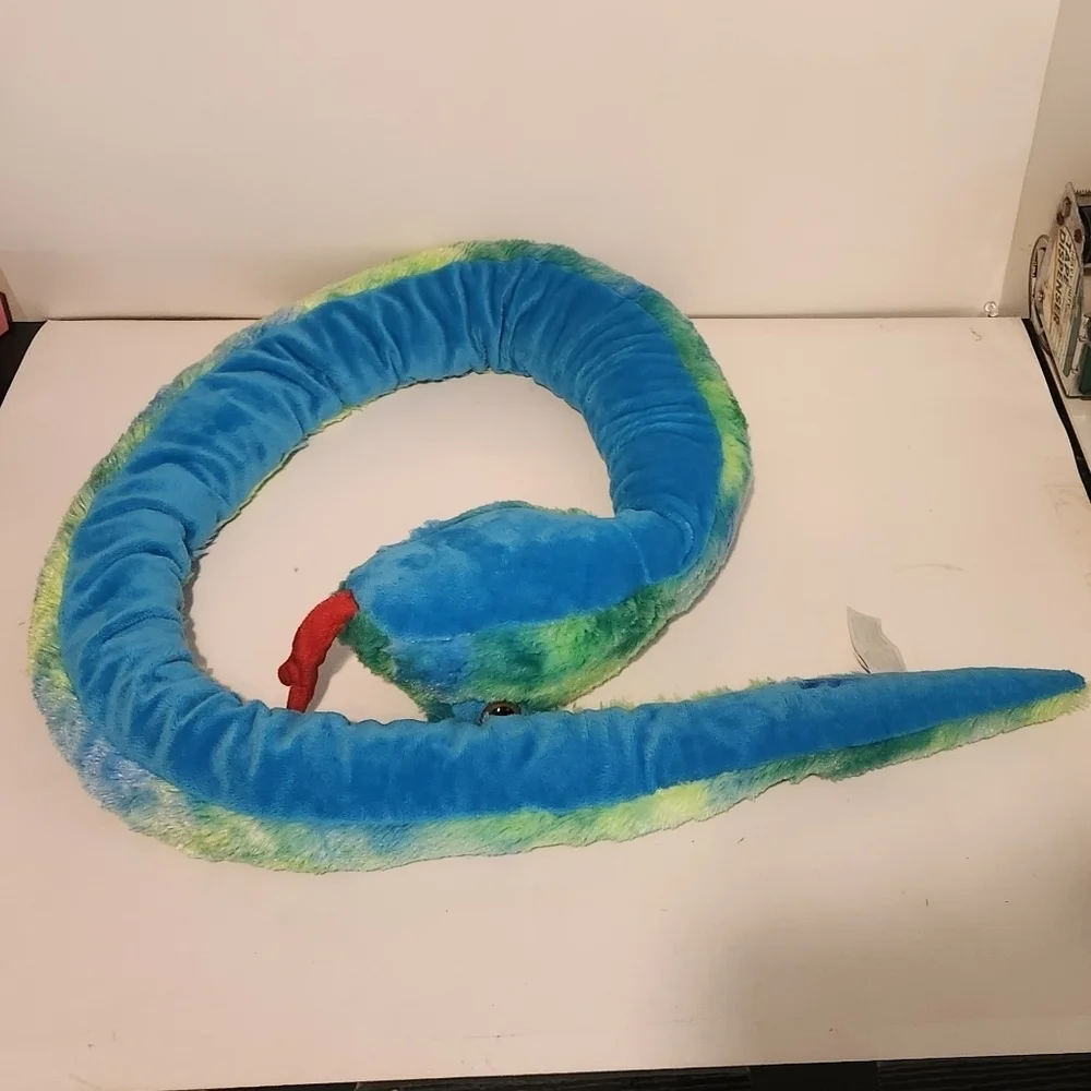 64” Fiesta Blue and Green Watercolor Design Snake Plush
